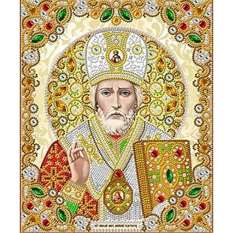  Святой Николай в жемчуге и кристаллах Канва с рисунком для вышивки Благовест ЖК-4007
