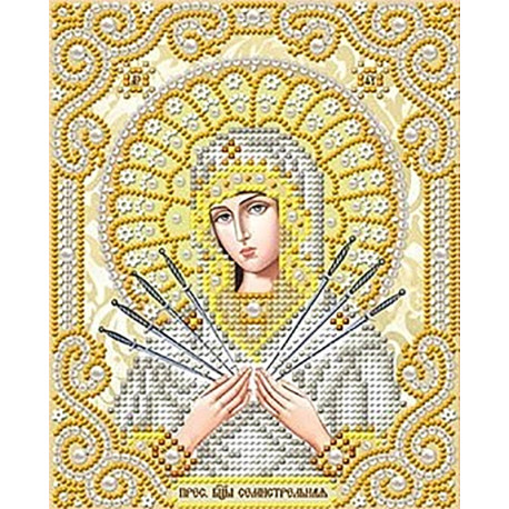  Богородица Семистрельная в жемчуге Канва с рисунком для вышивки Благовест ЖС-5012