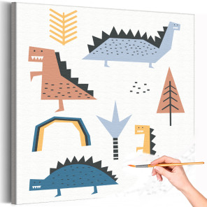 Графичные динозавры Коллекция Cute dinosaurs Для детей Детские Для малышей Животные Орнамент Раскраска картина по номерам на хол