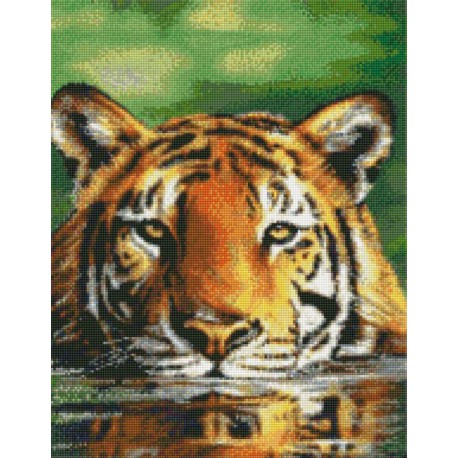 Плывущий тигр Алмазная вышивка мозаика с рамкой Цветной