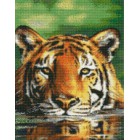 Плывущий тигр Алмазная вышивка мозаика с рамкой Цветной