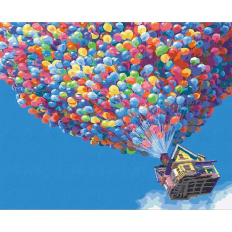 Домик на воздушных шариках Раскраска по номерам акриловыми красками на холсте Menglei