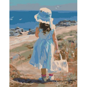 Девочка на море Раскраска картина по номерам акриловыми красками на холсте Menglei