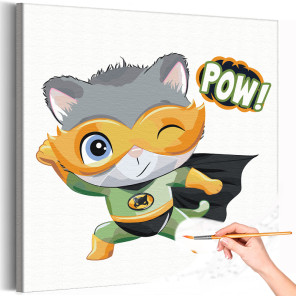 Супер котенок Супергерои Раскраска картина по номерам на холсте