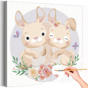 Пара кроликов в цветах Для мальчиков Раскраска картина по номерам на холсте