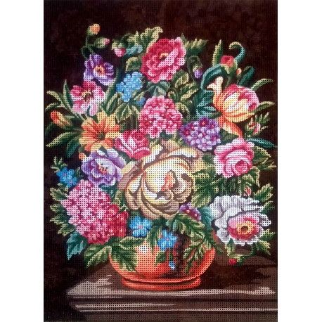 Букет цветов на темном фоне Канва жесткая с рисунком для вышивки Gobelin L 40.113