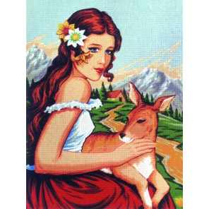  Девушка с олененком Канва жесткая с рисунком для вышивки Gobelin L D.498
