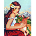 Девушка с олененком Канва жесткая с рисунком для вышивки Gobelin L