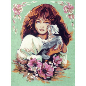  Девушка с кошкой Канва жесткая с рисунком для вышивки Gobelin L D.562