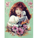 Девушка с кошкой Канва жесткая с рисунком для вышивки Gobelin L