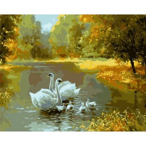 Семейство лебедей Раскраска картина по номерам акриловыми красками на холсте Menglei