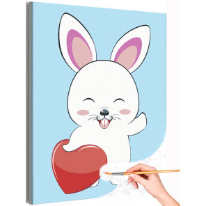 Милый кролик с сердцем Заяц Зайка Символ года Для детей Детские Животные Раскраска картина по номерам на холсте