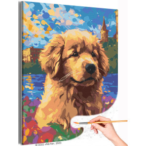 Щенок золотистый ретривер на природе Собаки Животные Яркая Раскраска картина по номерам на холсте