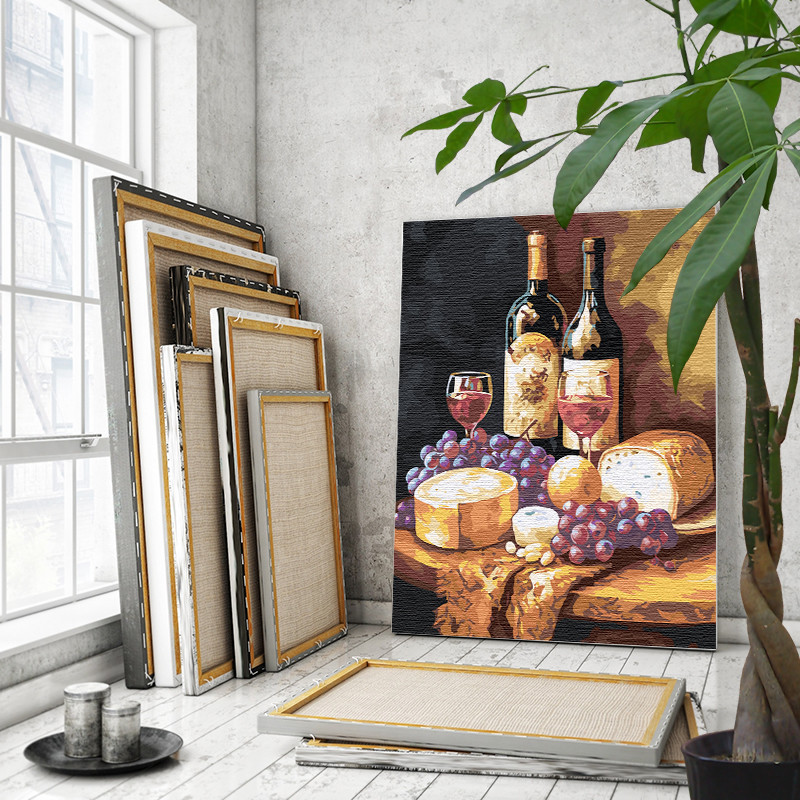 Натюрморт со свечой, вином и фруктами