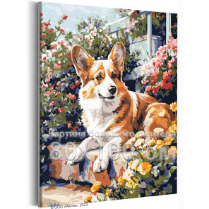 Корги в цветах Собаки Животные Лето Природа 80х100 Раскраска картина по номерам на холсте