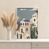 Белые домики Греции Морской пейзаж Город Лето Море Маленькая Раскраска картина по номерам на холсте