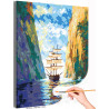 Корабль и скалы Пейзаж Море Океан Горы Раскраска картина по номерам на холсте