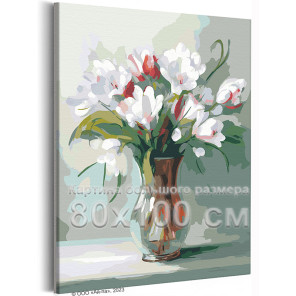Натюрморт с нежными тюльпанами Цветы в вазе Букет Маме Интерьерная 80х100 Раскраска картина по номерам на холсте