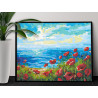 Красные цветы на берегу моря Маки Морской Пейзаж Природа Лето Раскраска картина по номерам на холсте