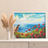 Красные цветы на берегу моря Маки Морской Пейзаж Природа Лето Раскраска картина по номерам на холсте