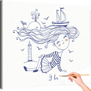 Девочка и море Раскраска картина по номерам на холсте