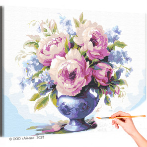 Розовые пионы в классической вазе Натюрморт Цветы Букет Интерьерная Маме Раскраска картина по номерам на холсте