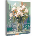 Белые цветы в прозрачной вазе Букет Натюрморт Лилии Интерьерная 100х125 Раскраска картина по номерам на холсте