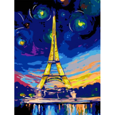 Ночной Париж Раскраска картина по номерам акриловыми красками на холсте | Картина по цифрам купить