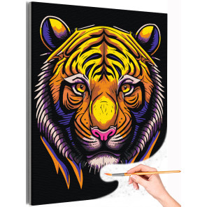 Тигр на фиолетовом фоне Животные Хищники Для детей Детские Для мальчиков Раскраска картина по номерам на холсте