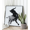 Графичный бык Животные Черно-белые Раскраска картина по номерам на холсте
