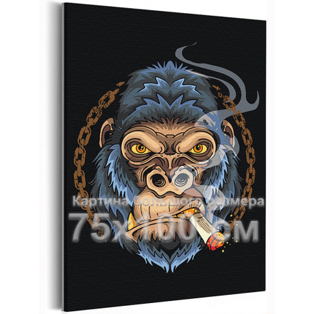 Портрет грозной гориллы Обезьяна Хищники 75х100 Раскраска картина по номерам на холсте