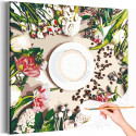 Натюрморт с цветами и кофе Для кухни Розы Тюльпаны Раскраска картина по номерам на холсте