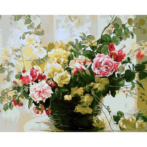 Букет в плетеной вазе Раскраска картина по номерам акриловыми красками на холсте Menglei
