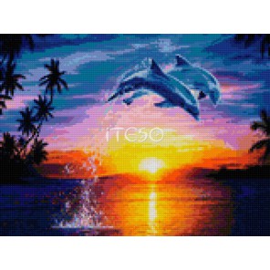 Дельфины на закате Алмазная мозаика на твердой основе Iteso