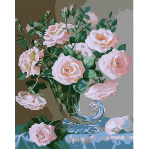 Нежные розы в хрустальной вазе Раскраска картина по номерам акриловыми красками на холсте