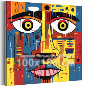 Лицо с большими глазами Абстракция Девушка Губы Яркая Интерьерная 100х100 Раскраска картина по номерам на холсте