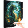 Зеленый дракон в сказочном лесу Животные Символ года Новый год Аниме Фэнтези Раскраска картина по номерам на холсте