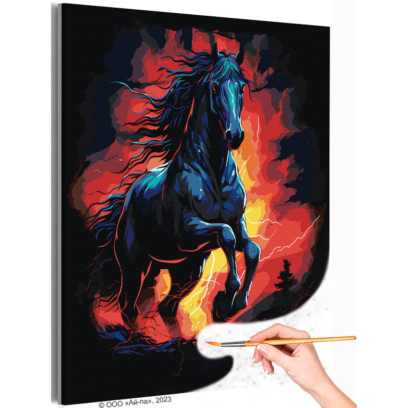 AAAA-NK559 Черный конь на природе Животные Лошадь Огонь 100х125 Раскраска  картина по номерам на холсте недорого купить в интернет магазине в  Ростове-на-Дону , цена, отзывы, фото
