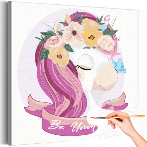 1 Розовый единорог с цветами и бабочкой Коллекция Сute unicorn Животные Для детей Детские Для девочек Раскраска картина по номер