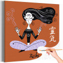 Девушка в позе лотоса на коричневом фоне / Рейки / Медитация Раскраска картина по номерам на холсте