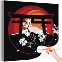 Красное солнце и цветы Япония Природа Горы Сакура 40х40 Раскраска картина по номерам на холсте