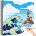 Морская волна на фоне маяка Пейзаж Природа Море Океан Простая Раскраска картина по номерам на холсте