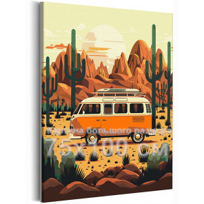 Автомобиль в пустыне Горы Лето Пейзаж Машина Природа 75х100 Раскраска картина по номерам на холсте
