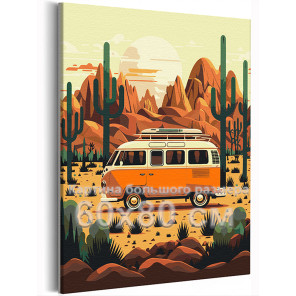 Автомобиль в пустыне Горы Лето Пейзаж Машина Природа 60х80 Раскраска картина по номерам на холсте