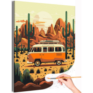 1 Автомобиль в пустыне Горы Лето Пейзаж Машина Природа Раскраска картина по номерам на холсте