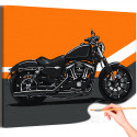 Черный мотоцикл на оранжевом фоне Техника Байк Для мужчин Раскраска картина по номерам на холсте