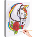 Радужный единорог с розой Животные Для детей Для девочек Фэнтези Раскраска картина по номерам на холсте