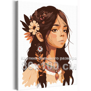 Девочка с цветами в волосах Портрет Дети Ребенок Лето Аниме 80х100 Раскраска картина по номерам на холсте