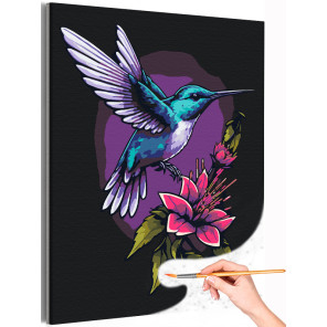 1 Маленькая колибри на цветке Птицы Природа Фиолетовая Раскраска картина по номерам на холсте