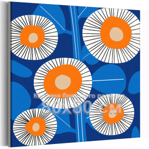 Цветы на синем фоне Абстракция Растения Минимализм Интерьерная Простая 80х80 Раскраска картина по номерам на холсте
